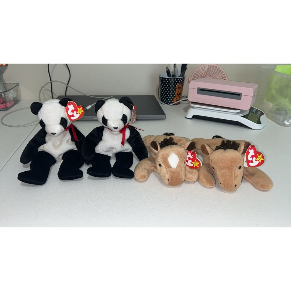 TY Beanie Baby’s- Lot Of 4- Fortune Panda, Derby Horse